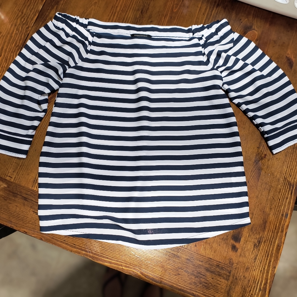 Off shoulder navy striped Banana Republic blouse